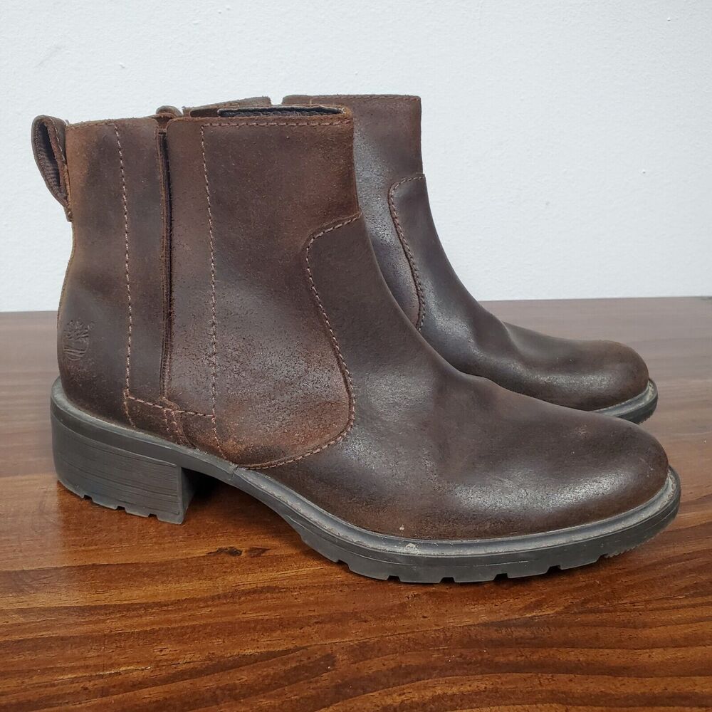 Timberland Chelsea Boots Women's 7 Brown Oiled Leather Pull On Lug Sole 61604